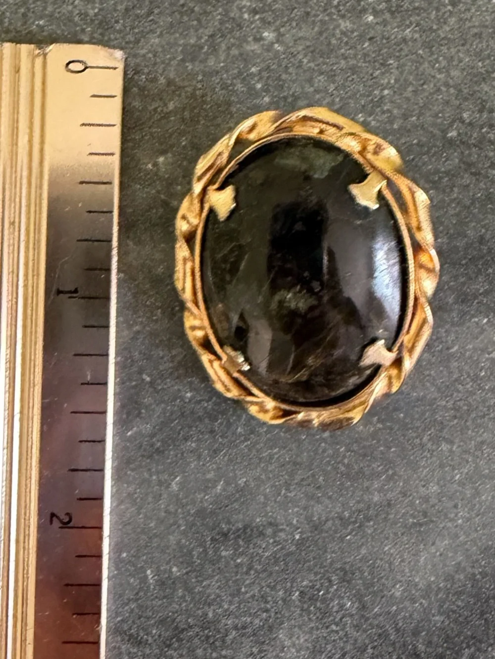 Vintage Estate Black Labradorite Gemstone Gold Brooch
